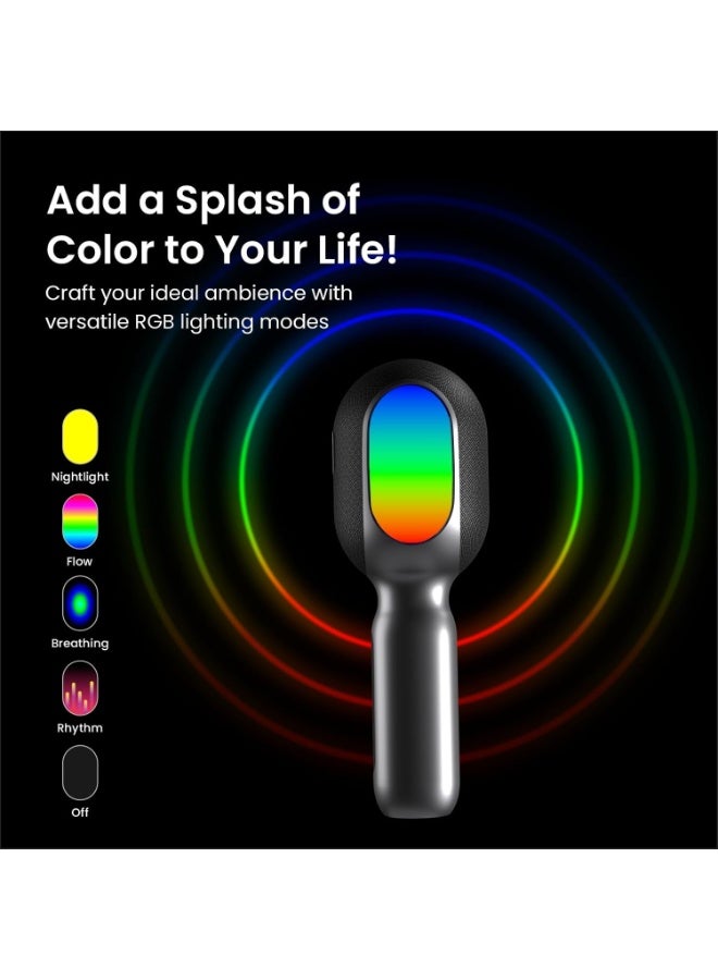 Portronics Dash 2, 2400-2480 MHz Wireless Bluetooth Karaoke Mic with 10W Speaker,Upto 10 Hour Playtime, Dynamic RGB Lights, Music Recording, Duet Singing, Mini Karaoke Machine for Car Travel - Image 2